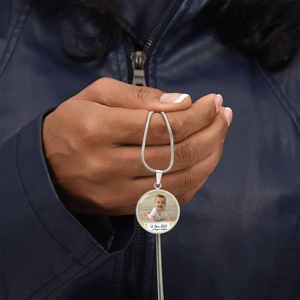 My Loving Mom Circle Photo Necklace with Date