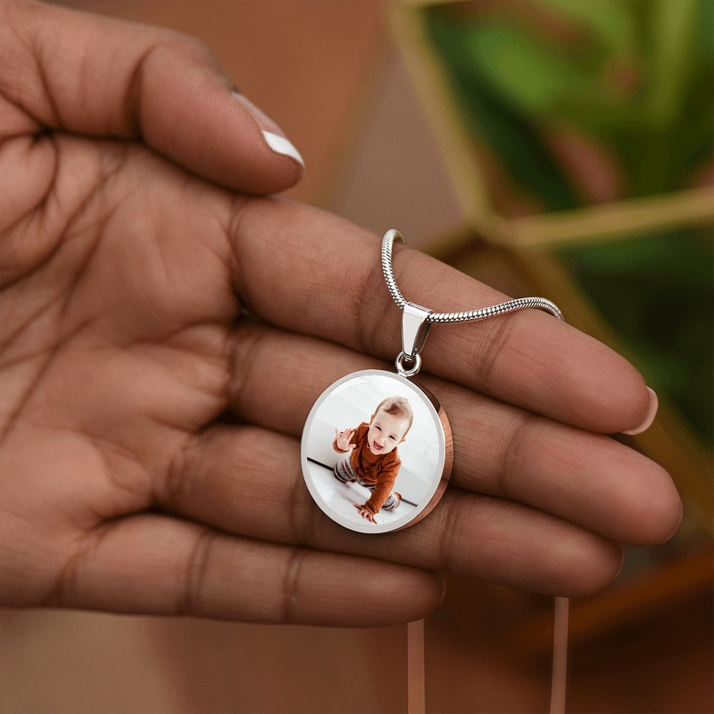 Custom Baby Photo Engravable Circle Necklace