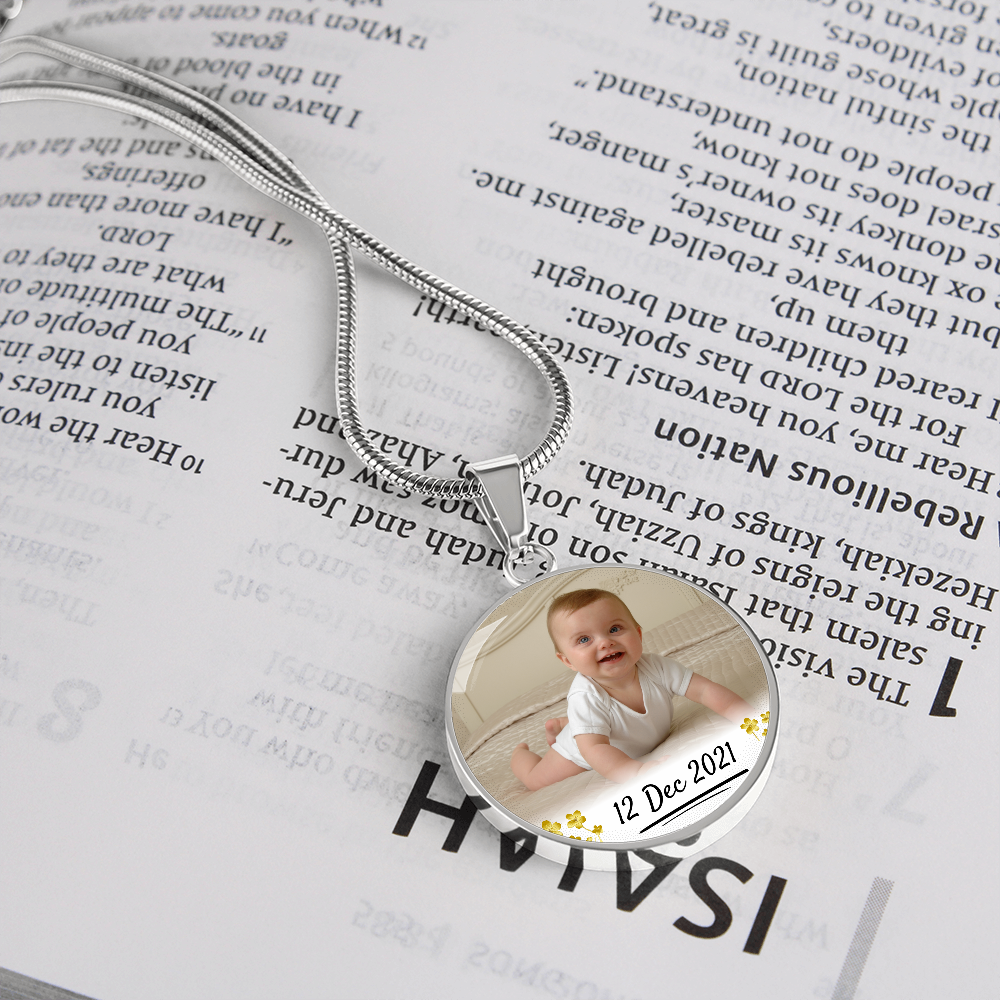 Baby Circle Photo Necklace with Custom Text
