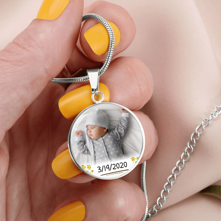 Baby Circle Photo Necklace with Custom Text