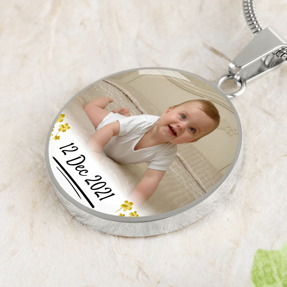 My Loving Mom Circle Photo Necklace with Date