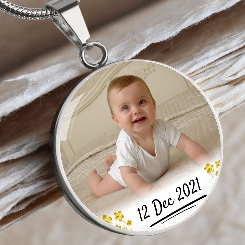 Baby Circle Photo Necklace with Custom Text