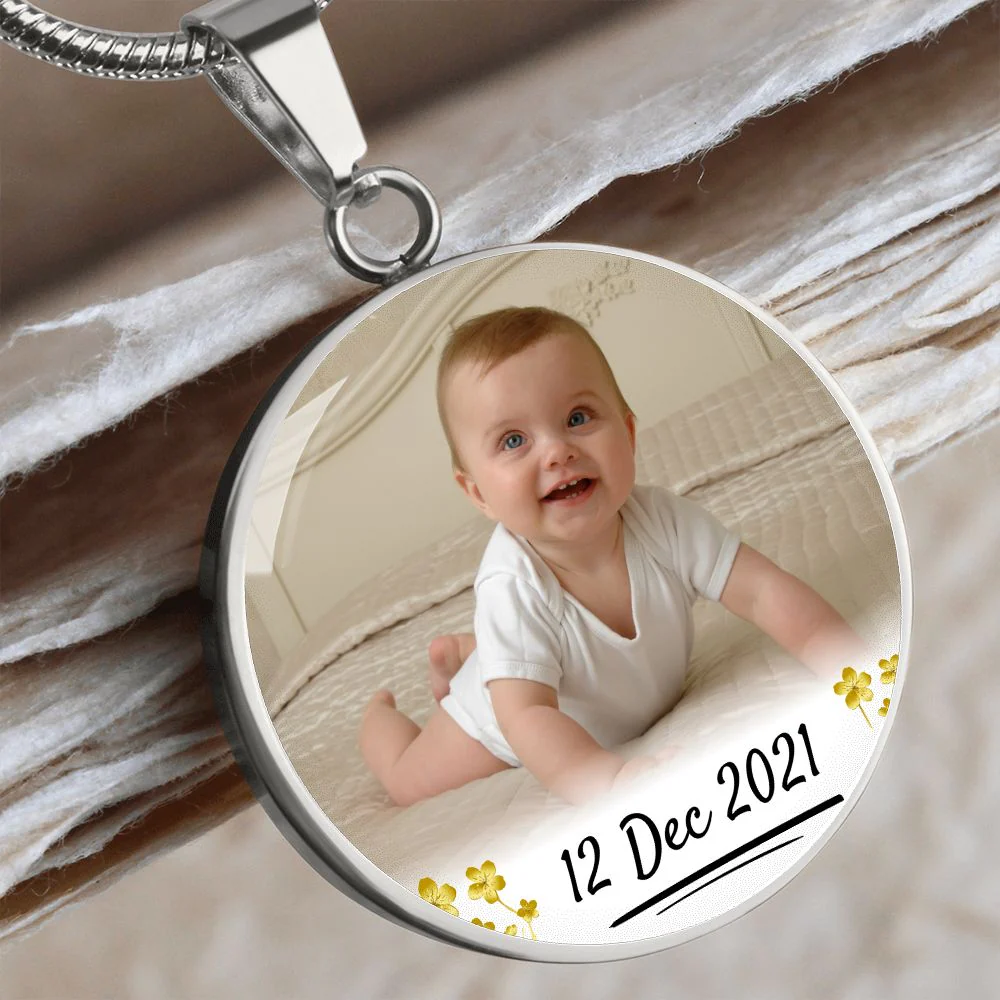 My Loving Mom Circle Photo Necklace with Date