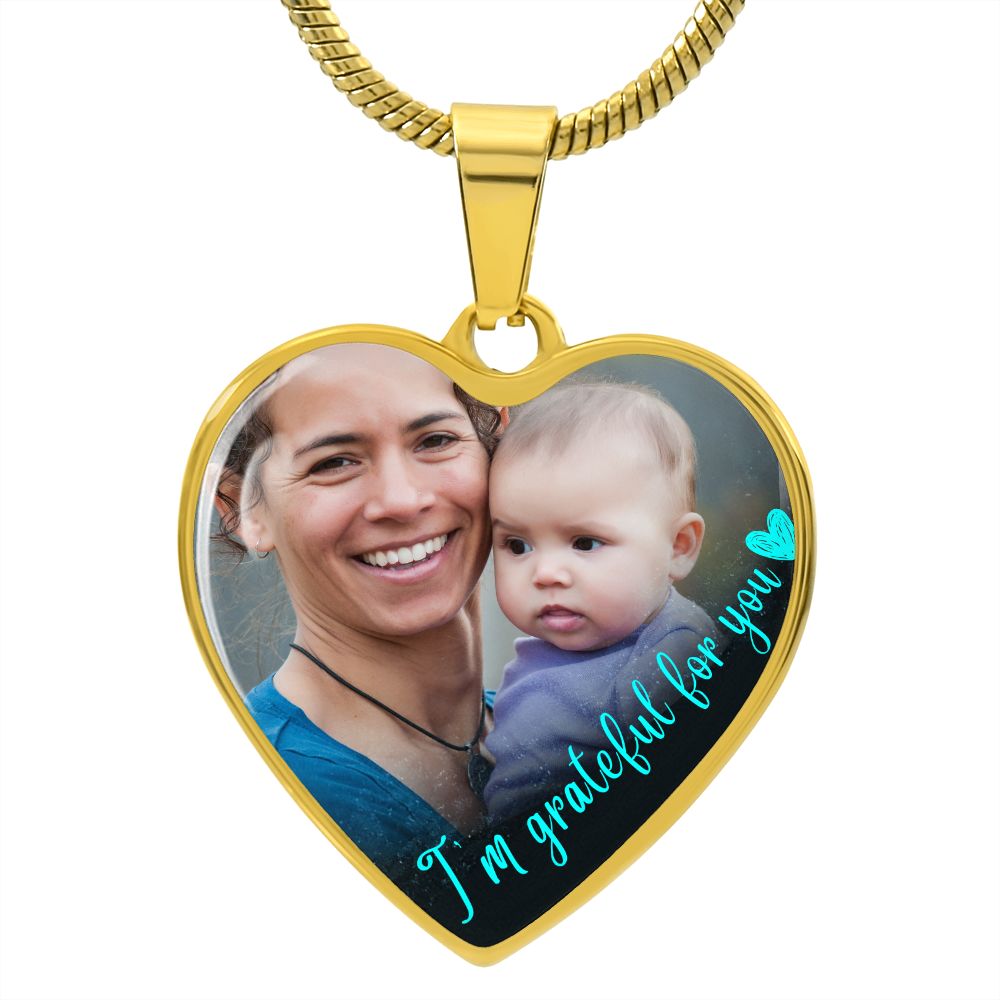 Grateful For You Custom Heart Photo Necklace