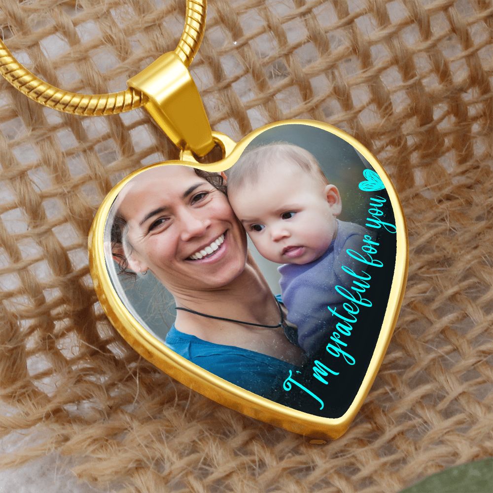 Grateful For You Custom Heart Photo Necklace
