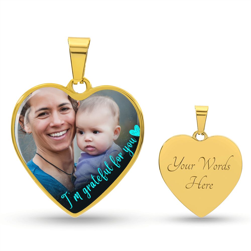 Grateful For You Custom Heart Photo Necklace