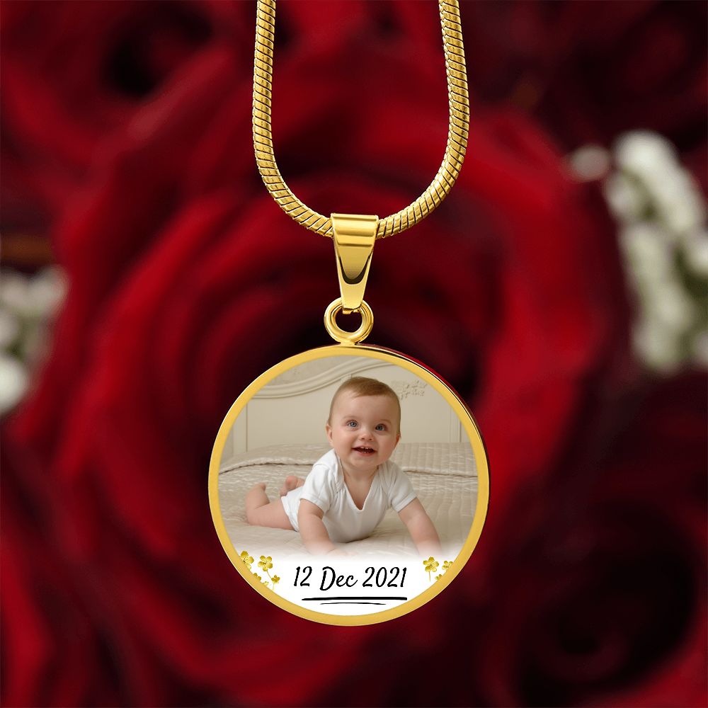 Baby Circle Photo Necklace with Custom Text