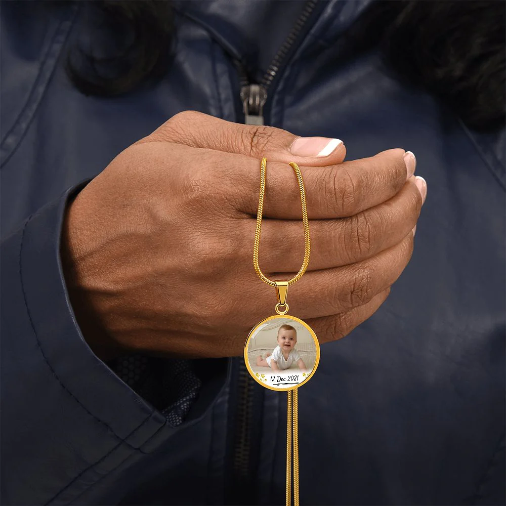 My Loving Mom Circle Photo Necklace with Date