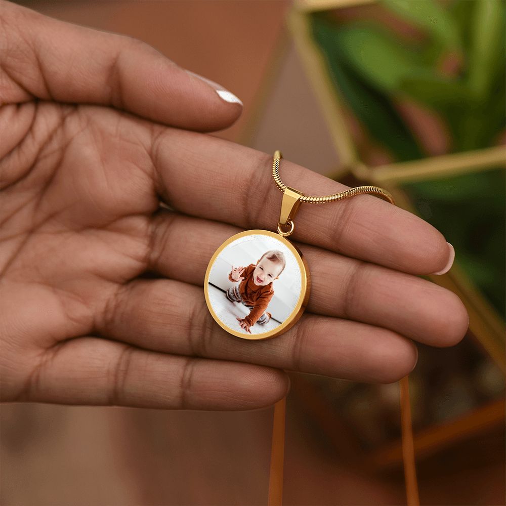 Custom Baby Photo Engravable Circle Necklace