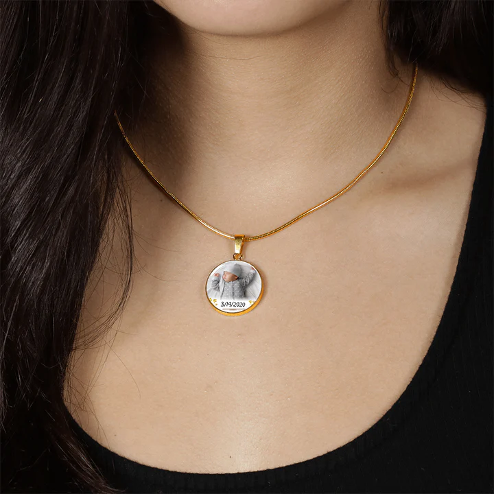 Baby Circle Photo Necklace with Custom Text