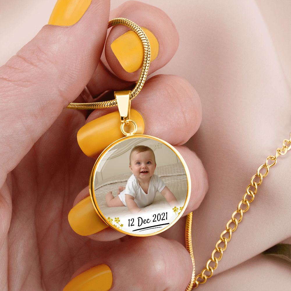 Baby Circle Photo Necklace with Custom Text