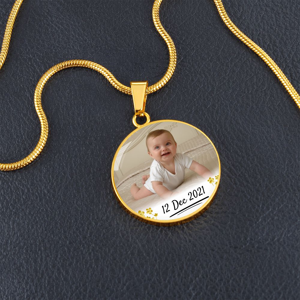 Baby Circle Photo Necklace with Custom Text
