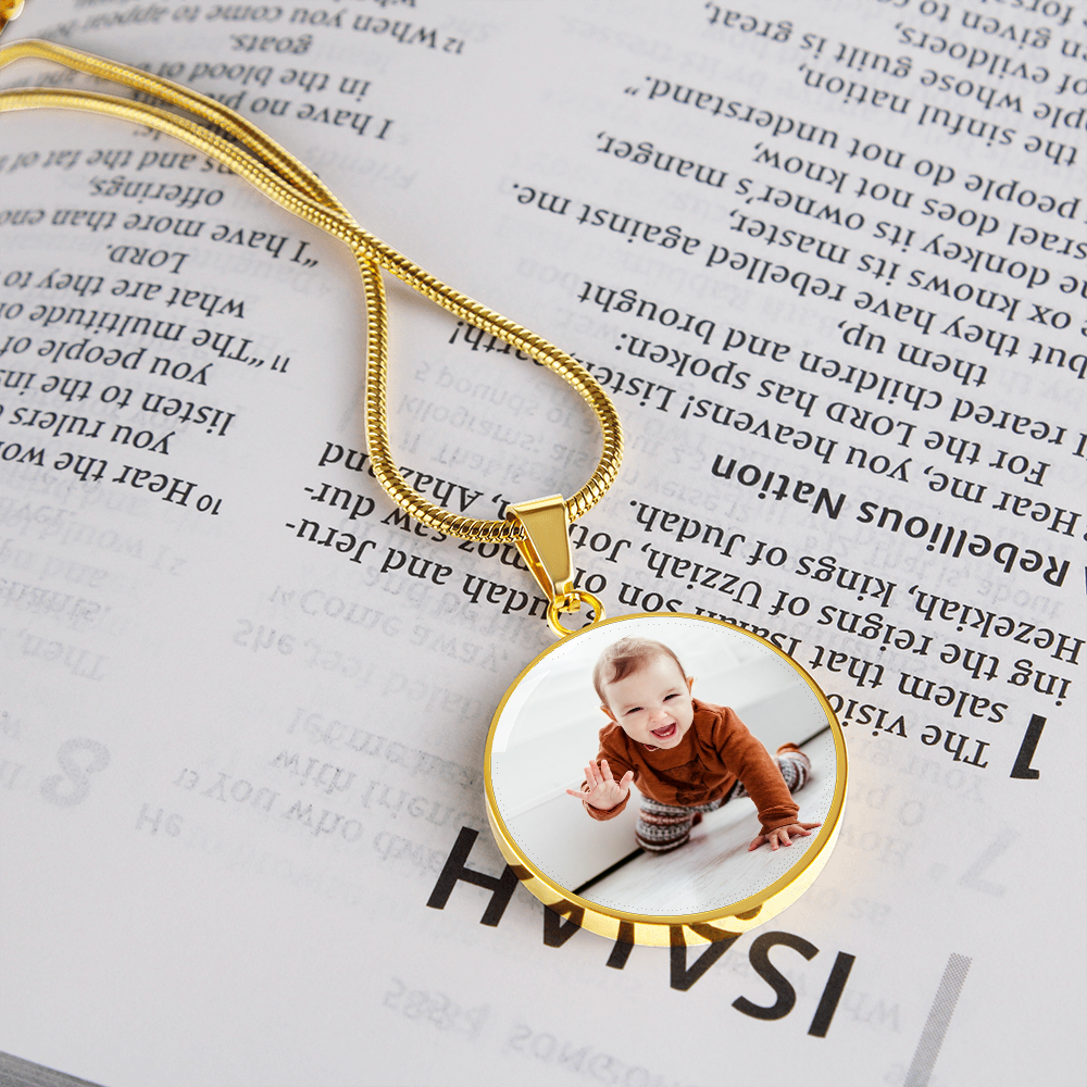 Custom Baby Photo Engravable Circle Necklace