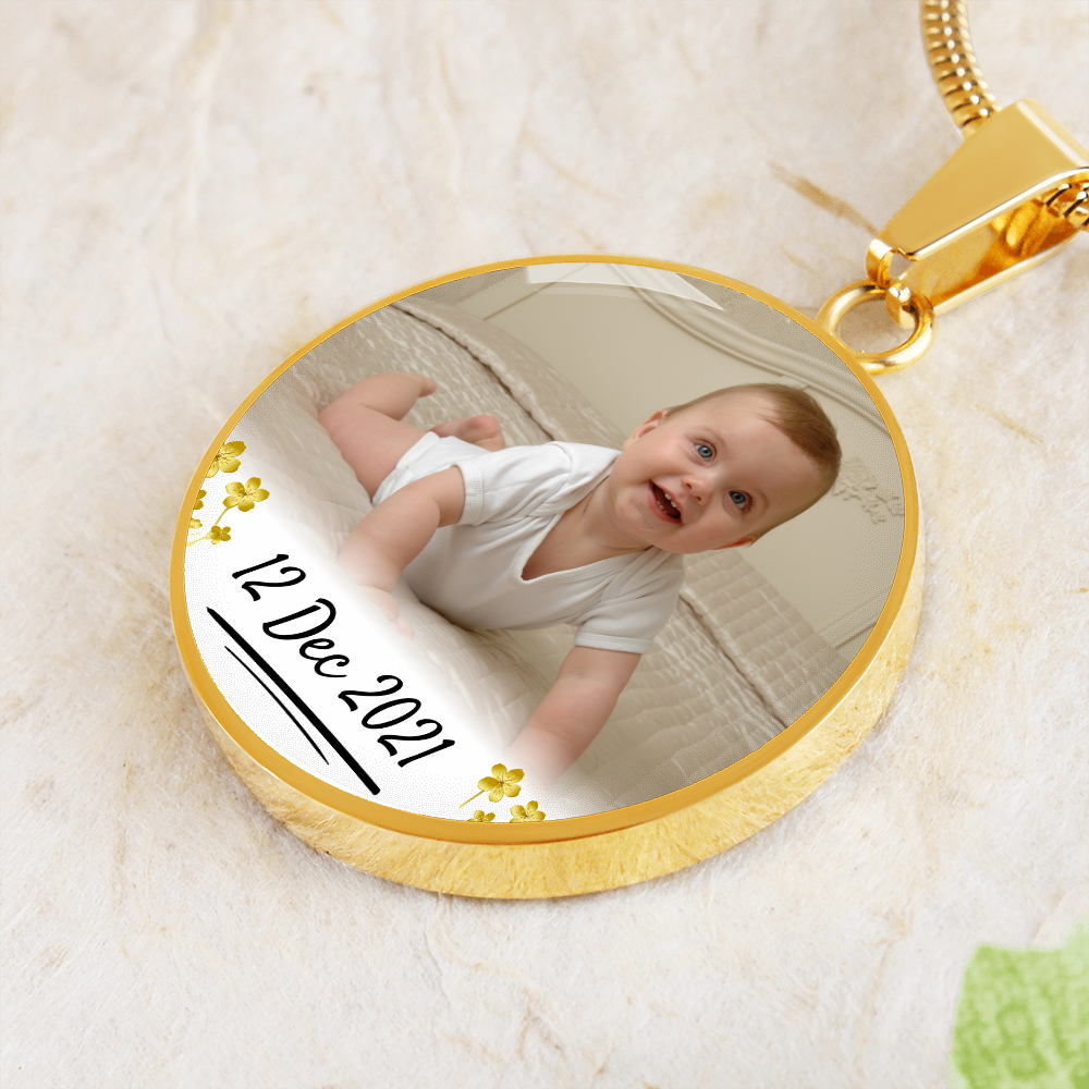 Baby Circle Photo Necklace with Custom Text