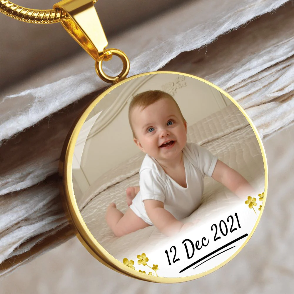 My Loving Mom Circle Photo Necklace with Date