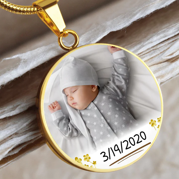 My Loving Mom Circle Photo Necklace with Date