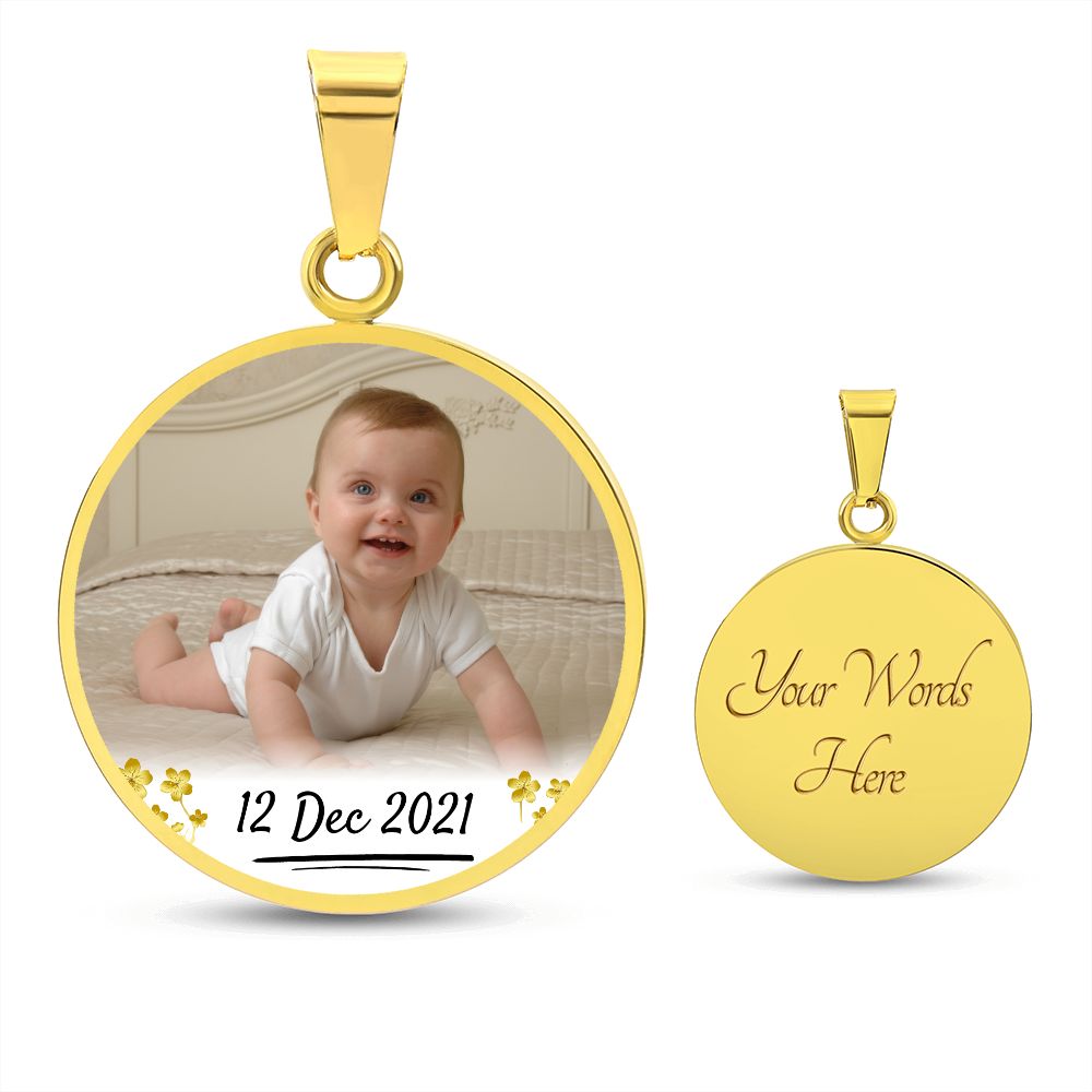 Baby Circle Photo Necklace with Custom Text