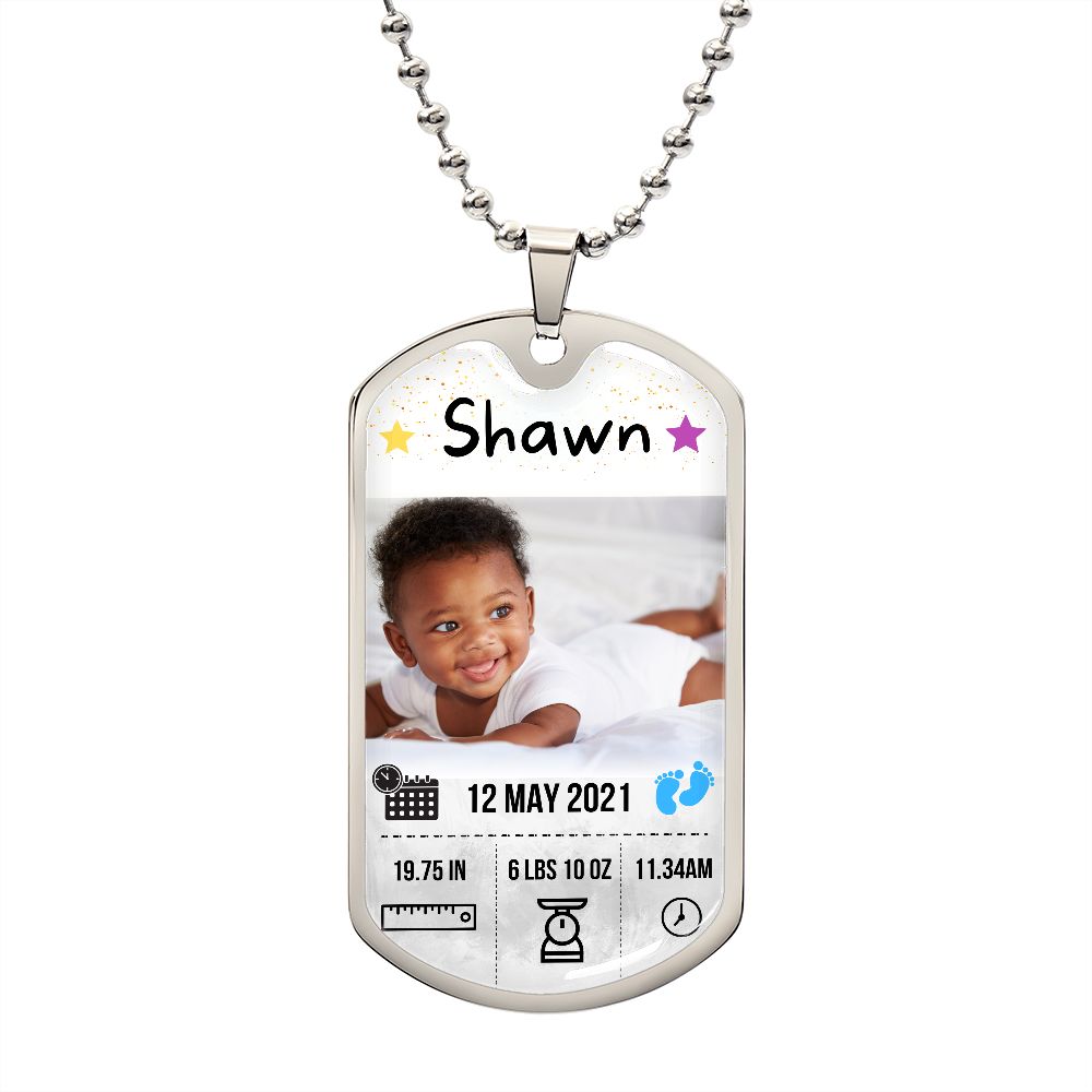 Baby Photo and Stats Custom Dog Tag Necklace
