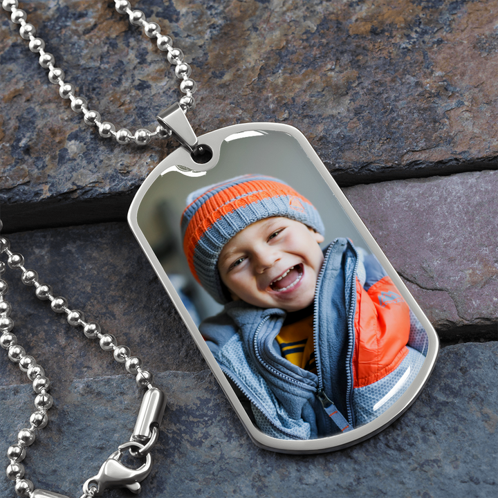 Men Dog-tag Engraved Photo Necklace