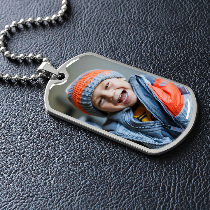 Men Dog-tag Engraved Photo Necklace