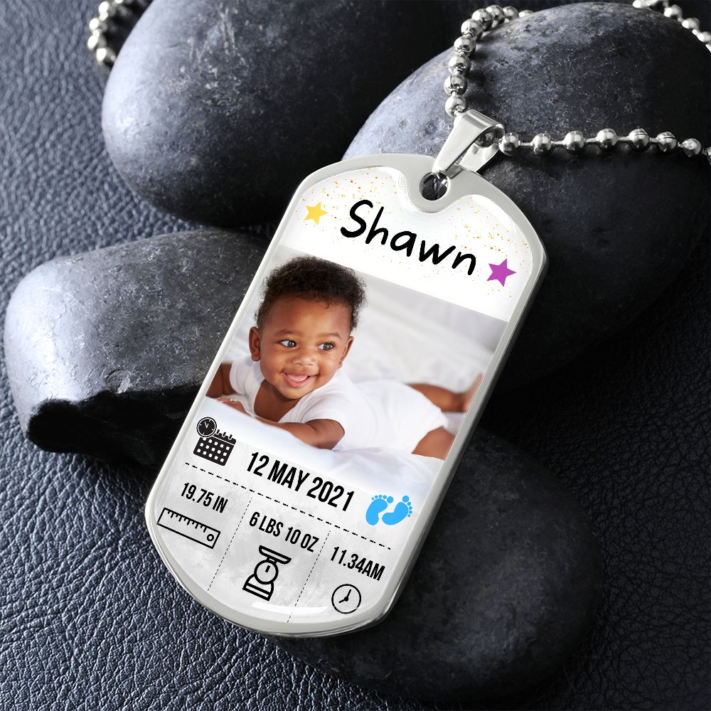 Baby Photo and Stats Custom Dog Tag Necklace