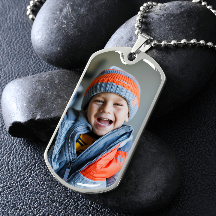 Men Dog-tag Engraved Photo Necklace