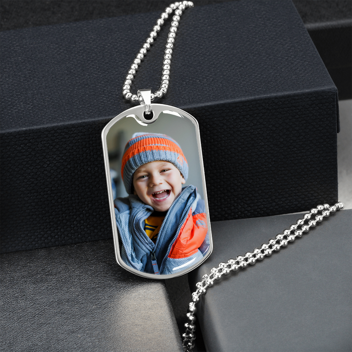Men Dog-tag Engraved Photo Necklace