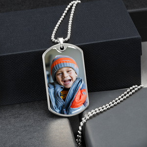 Men Dog-tag Engraved Photo Necklace