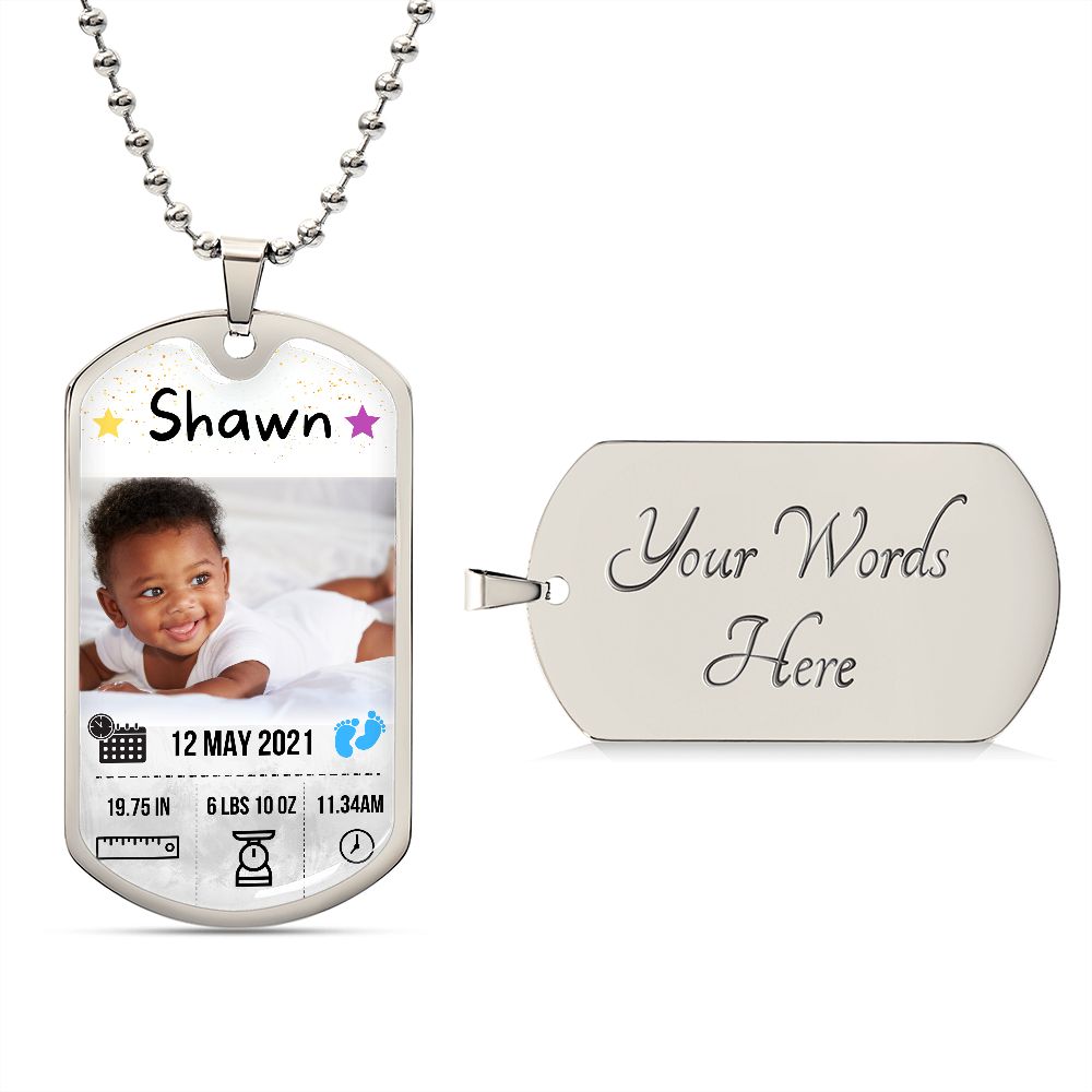 Baby Photo and Stats Custom Dog Tag Necklace