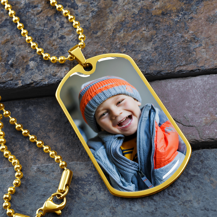 Men Dog-tag Engraved Photo Necklace