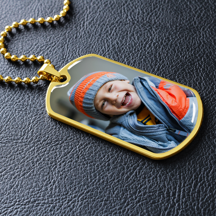 Men Dog-tag Engraved Photo Necklace