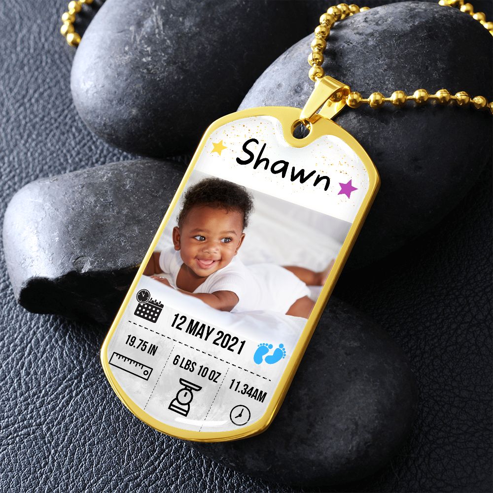 Baby Photo and Stats Custom Dog Tag Necklace