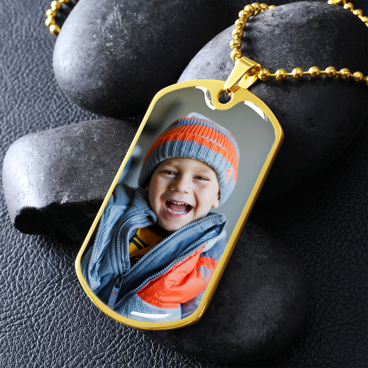 Men Dog-tag Engraved Photo Necklace