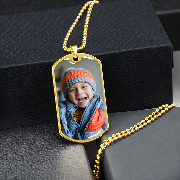 Men Dog-tag Engraved Photo Necklace