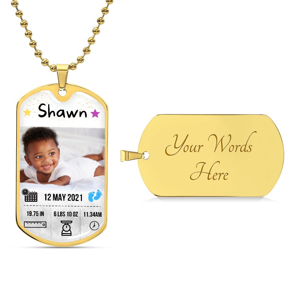 Baby Photo and Stats Custom Dog Tag Necklace