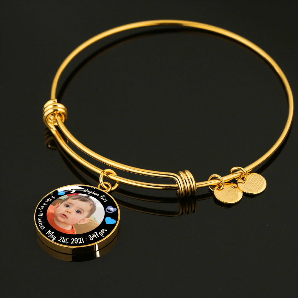 Newborn Baby Stats Photo Circle Bracelet