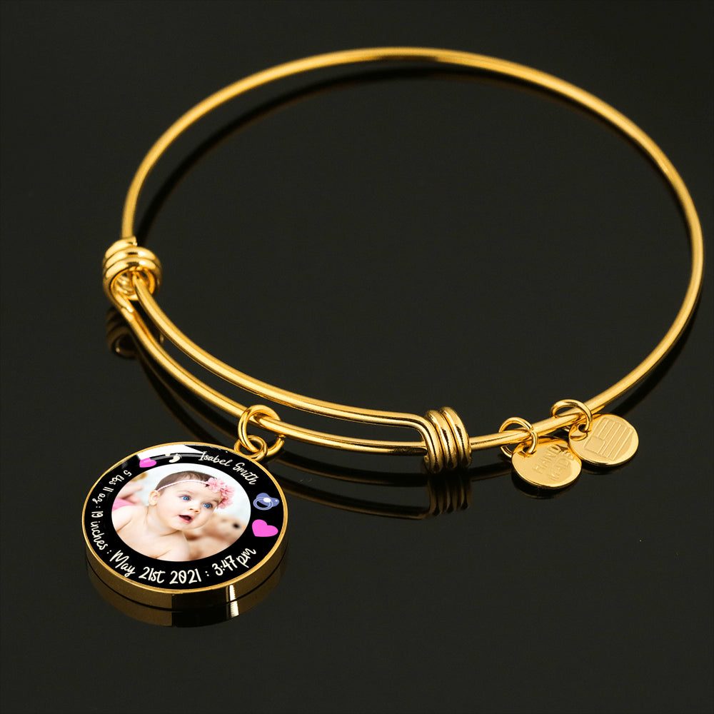 Newborn Baby Stats Photo Circle Bracelet