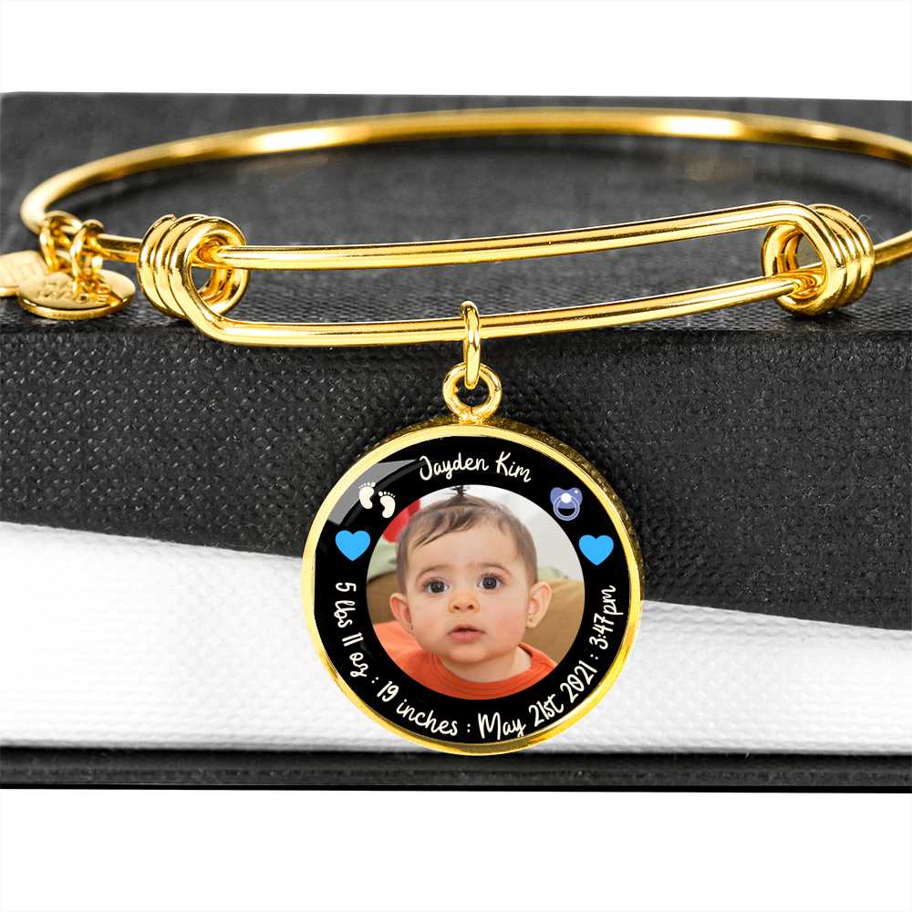 Newborn Baby Stats Photo Circle Bracelet