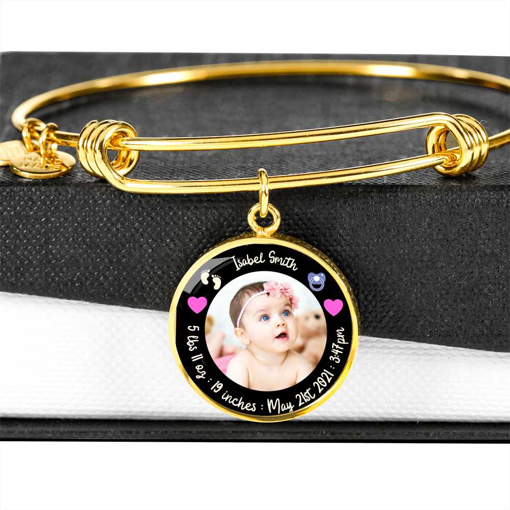 Newborn Baby Stats Photo Circle Bracelet