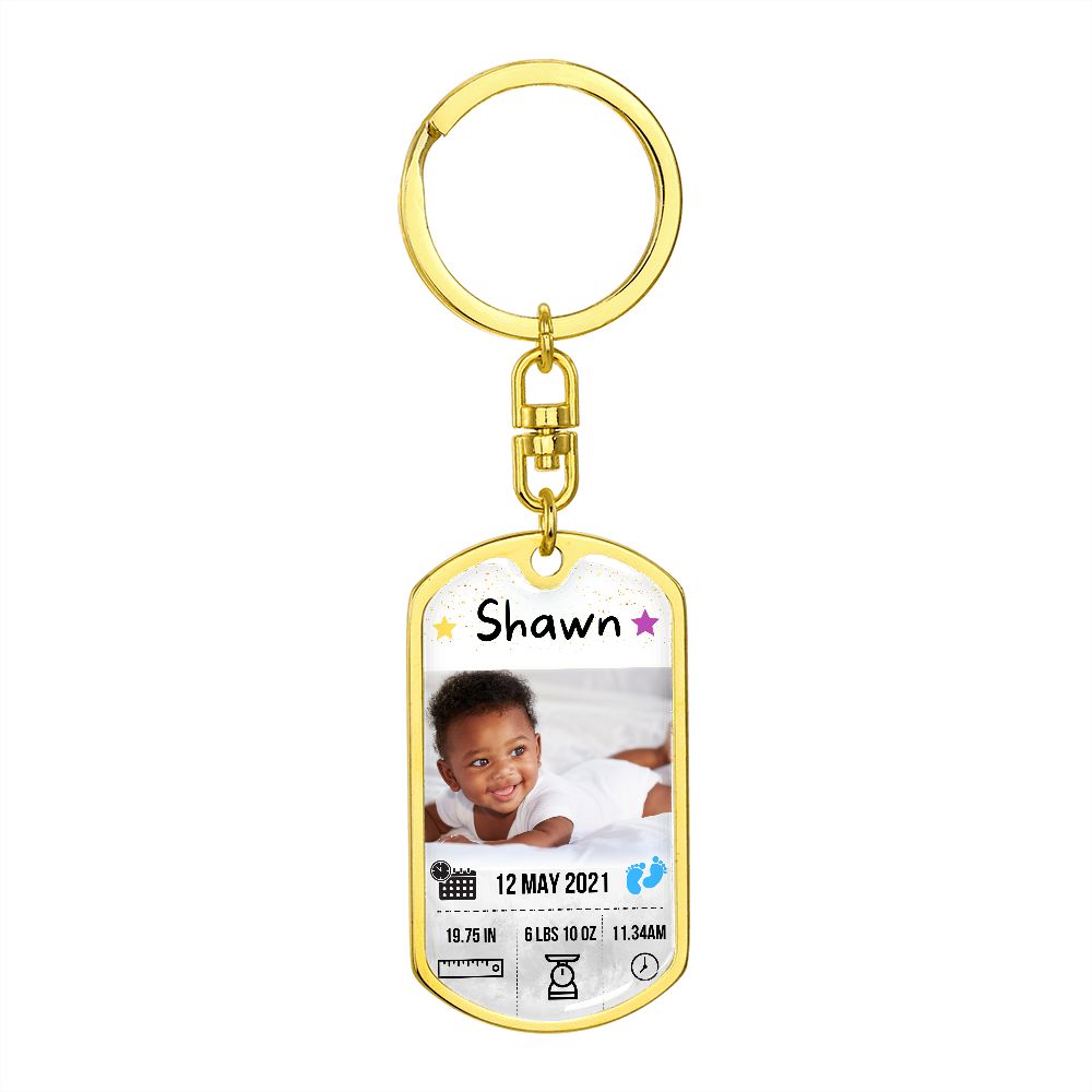 Baby Photo and Stats Custom Dog Tag Keychain