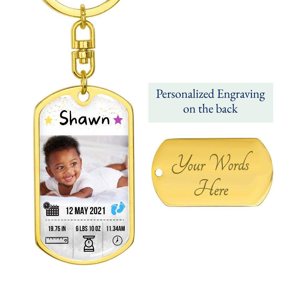 Baby Photo and Stats Custom Dog Tag Keychain