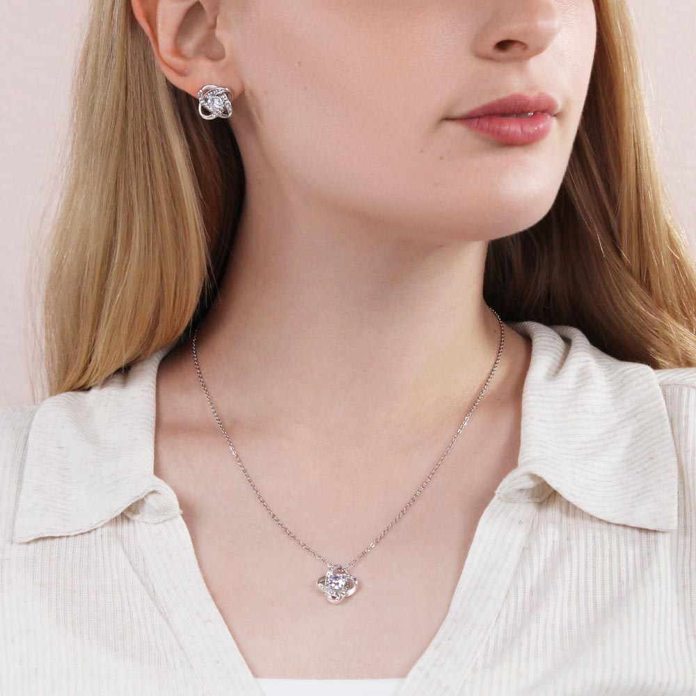 Daughter Be Brave Love Knot Necklace and Earring Set