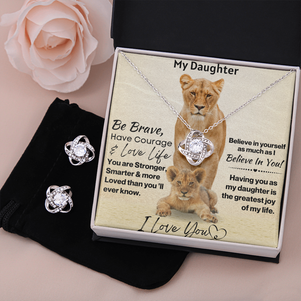 Daughter Be Brave Love Knot Necklace and Earring Set