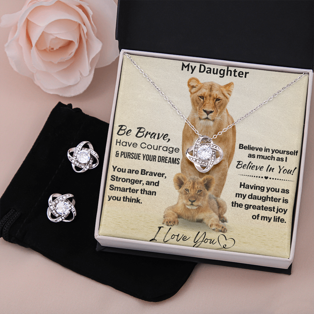 Daughter Be Brave Love Knot Necklace and Earring Set