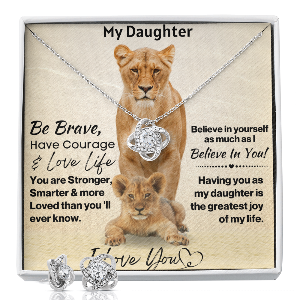 Daughter Be Brave Love Knot Necklace and Earring Set