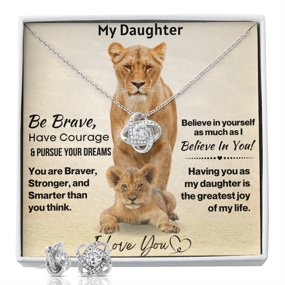 Daughter Be Brave Love Knot Necklace and Earring Set