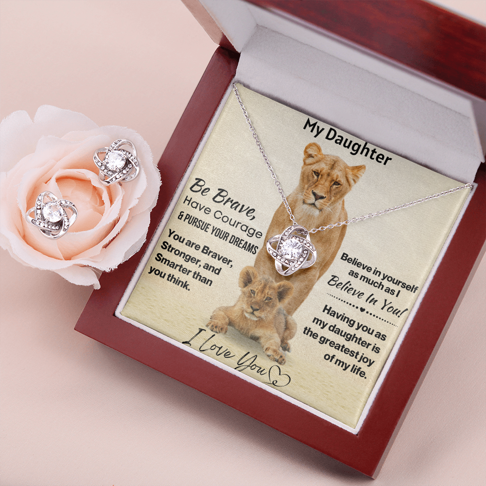 Daughter Be Brave Love Knot Necklace and Earring Set