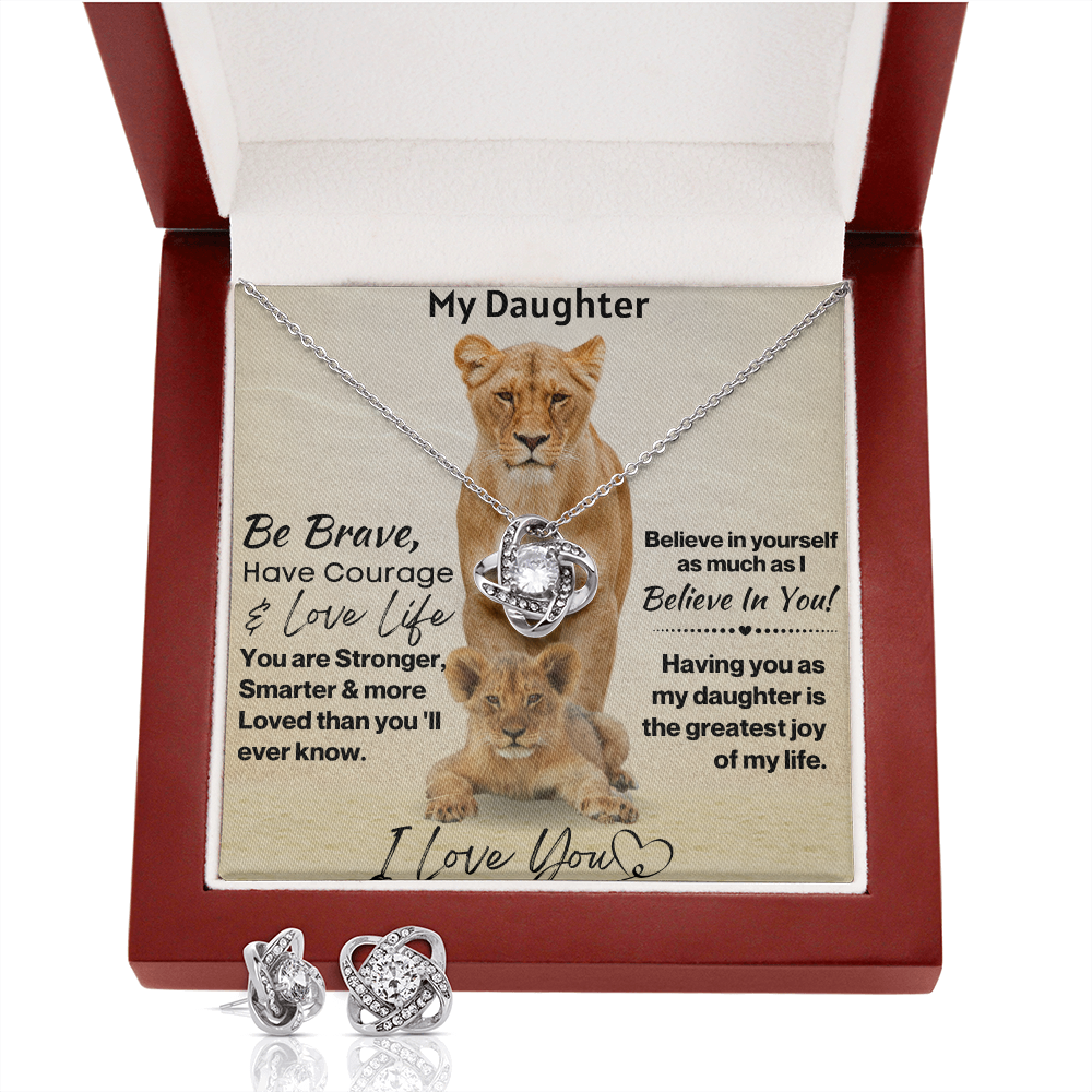 Daughter Be Brave Love Knot Necklace and Earring Set
