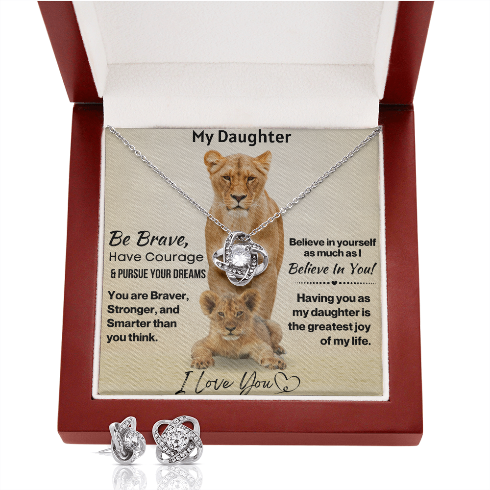 Daughter Be Brave Love Knot Necklace and Earring Set