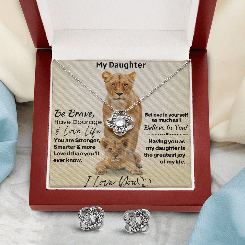 Daughter Be Brave Love Knot Necklace and Earring Set